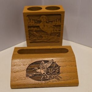 Vintage Laser Craft Pen Pencil Holder And Post-it Or Card Holder Engraved Ducks